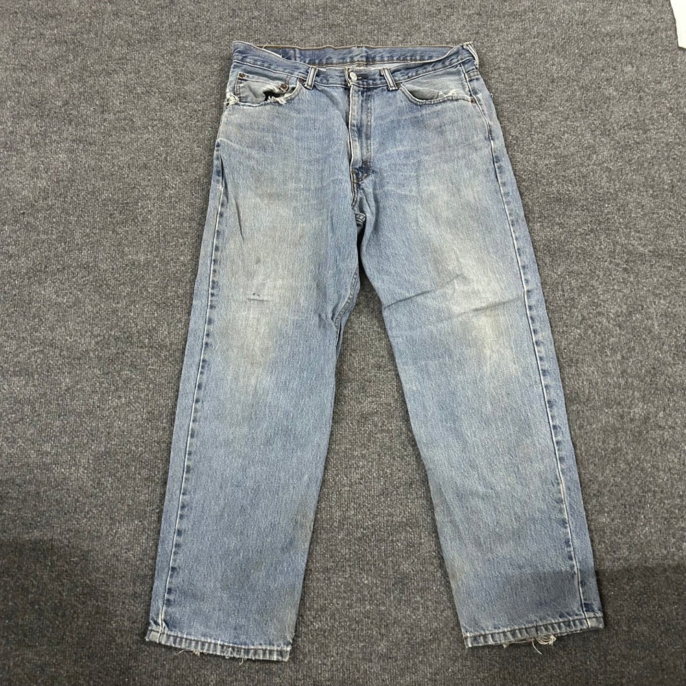 Levi's Jeans Mens Size 34x30 Blue 550 Relaxed Fit Cotton Distressed Rips Frayed